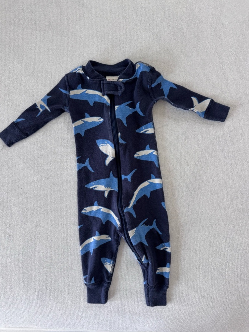 Hanna Andersson Shark Print Zipper Footless One-Piece Pajamas for Kids 3-6 M